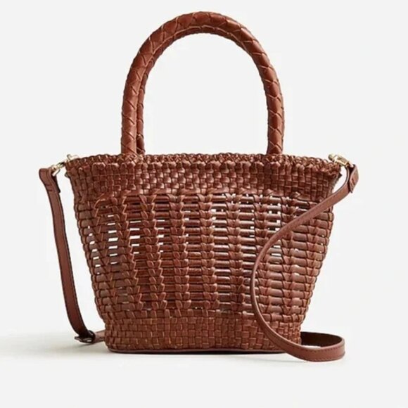J. Crew Small Open-Weave Bag in Brown Leather - Picture 1 of 8